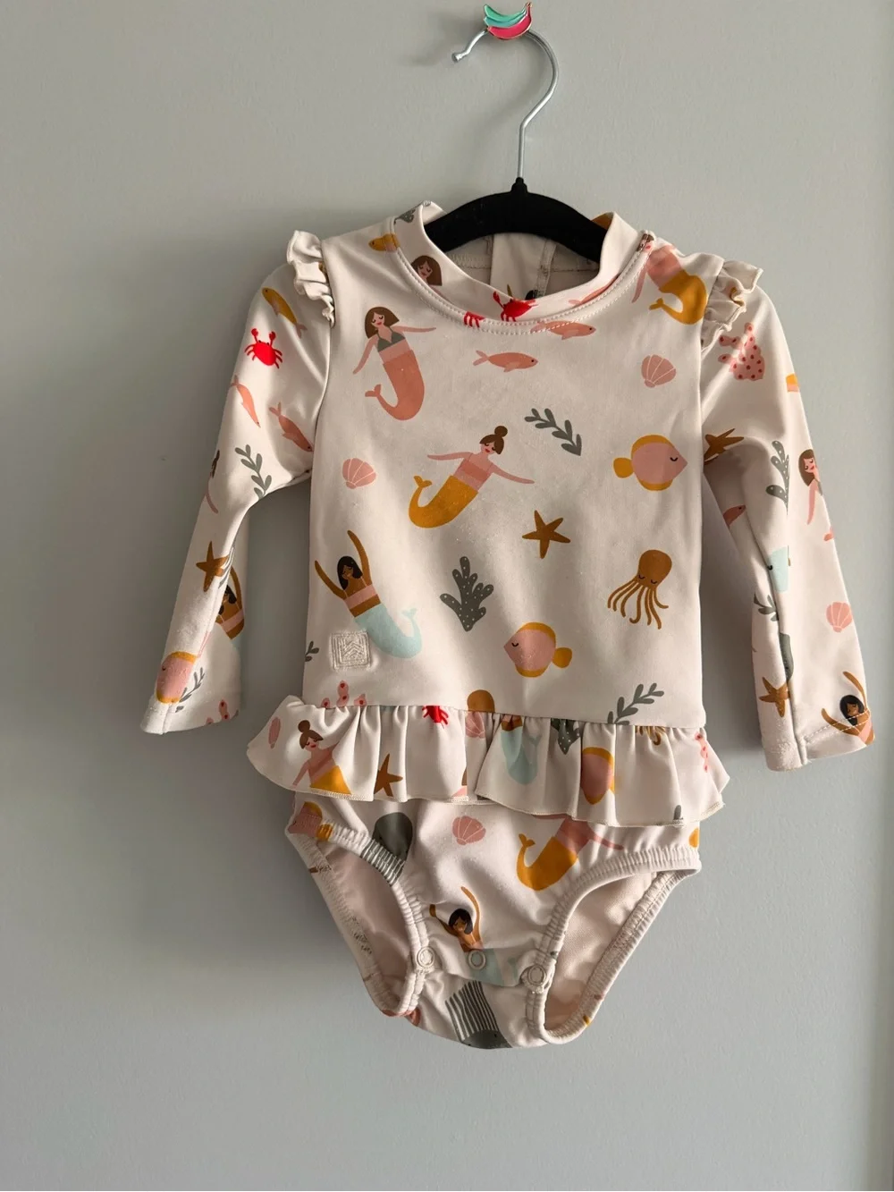 Long-Sleeve Mermaid Print Rash Guard One-Piece - Pink Liewood